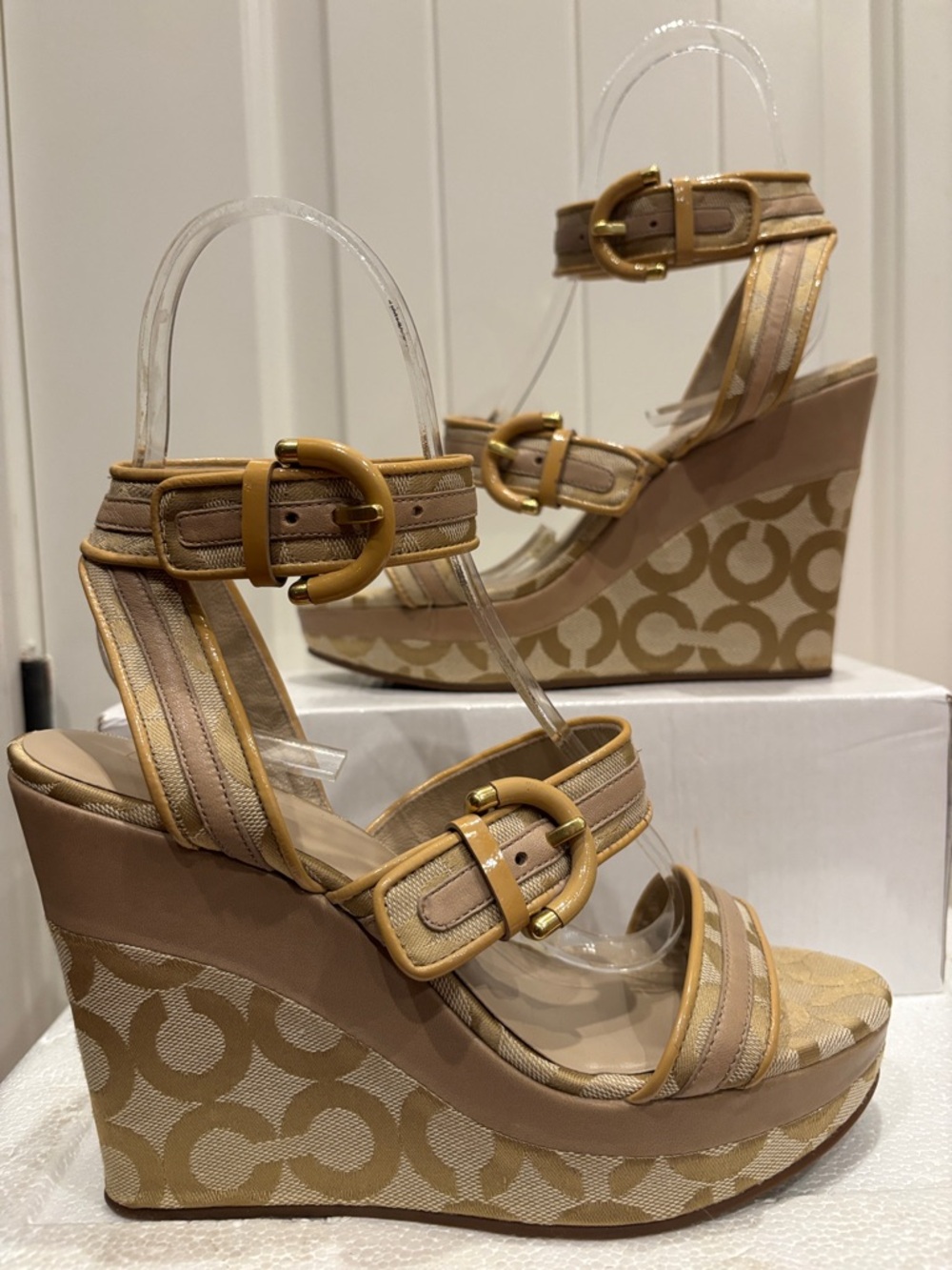 Coach Signature Logo Wedge Sandals with Buckle Straps